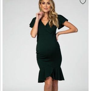 Pinkblush forest green Ruffle Accent Fitted Maternity Pregnancy Wrap dress